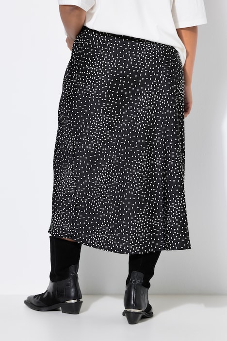 Jupe midi en satin, coupe trapèze, à pois