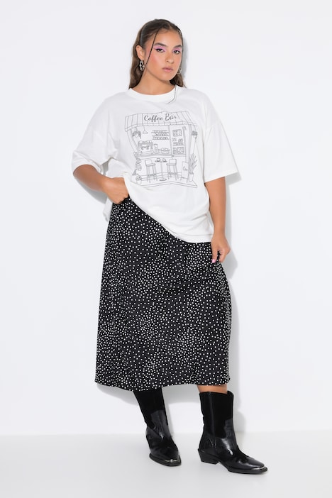 Jupe midi en satin, coupe trapèze, à pois