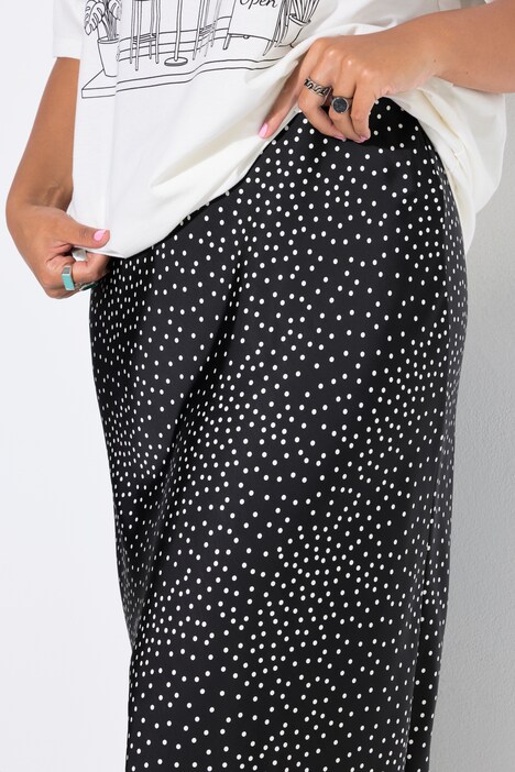 Jupe midi en satin, coupe trapèze, à pois