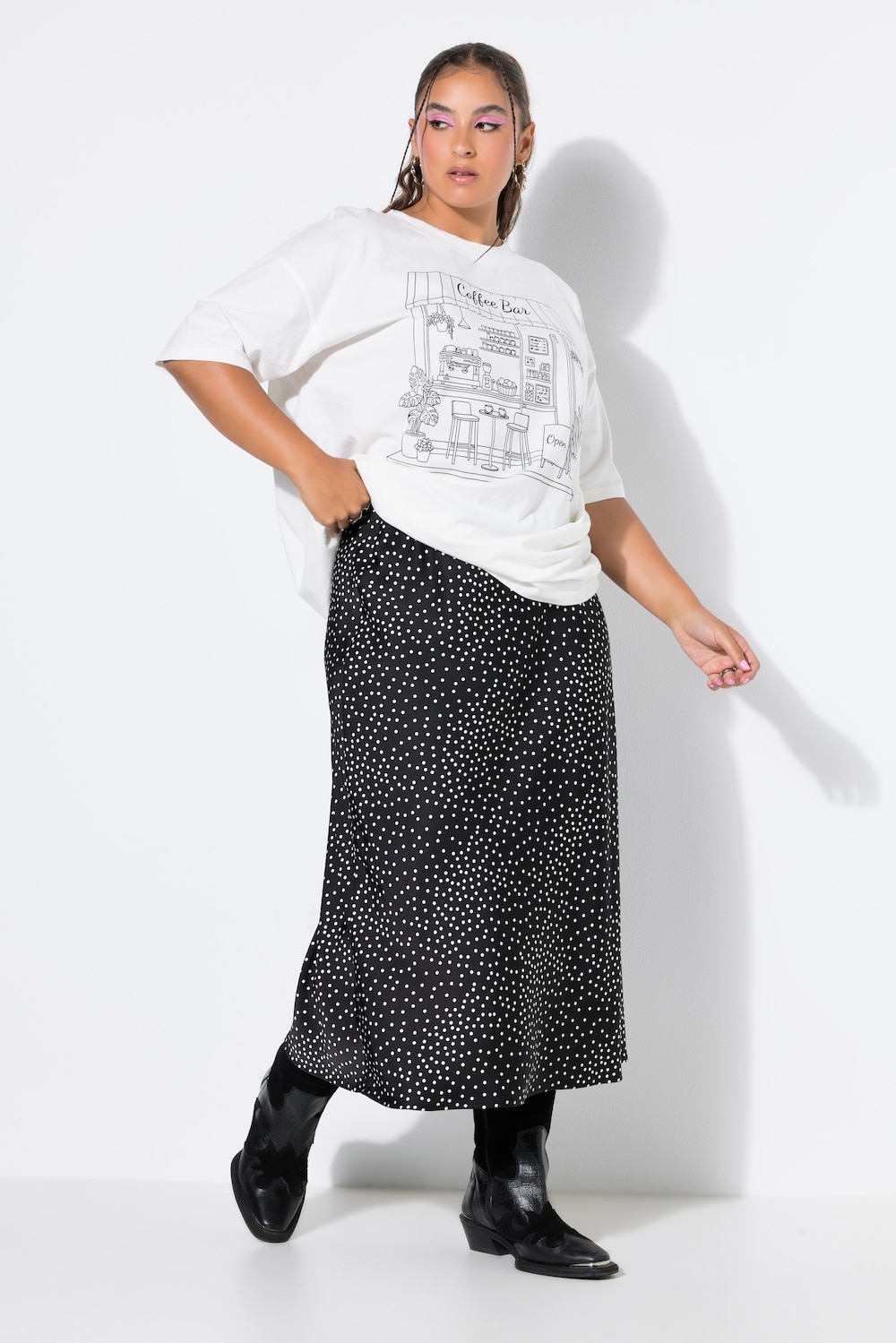 Midi-Satinrock, A-Line, Dots