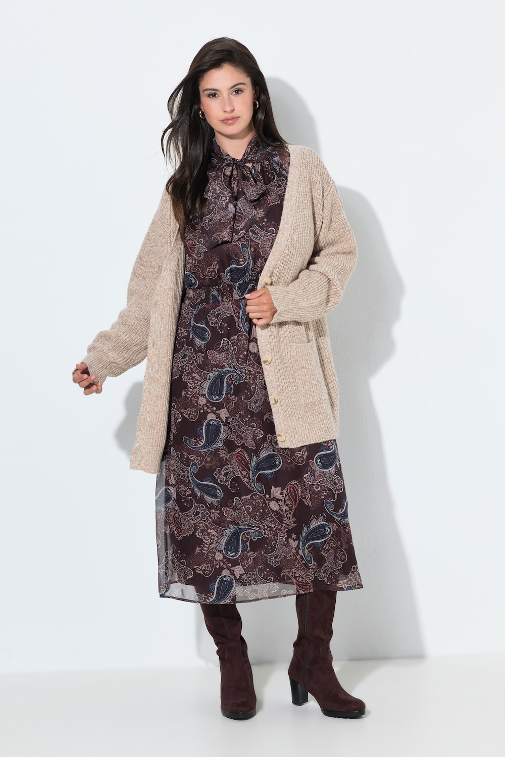 Strickjacke, Rippstrick, V-Ausschnitt, Langarm