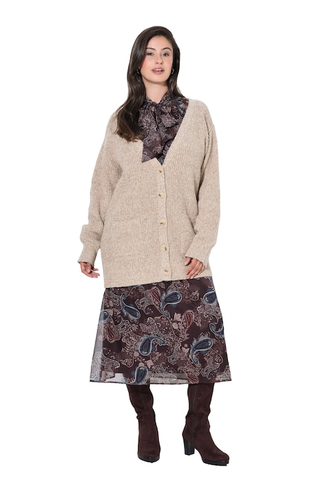 Strickjacke, Rippstrick, V-Ausschnitt, Langarm