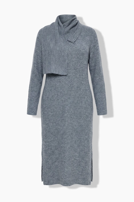 Strick-Midikleid, angestrickter Schal, Langarm