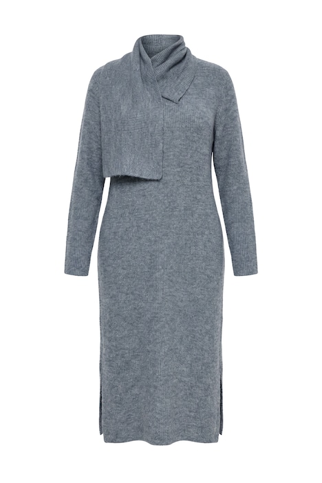 Strick-Midikleid, angestrickter Schal, Langarm