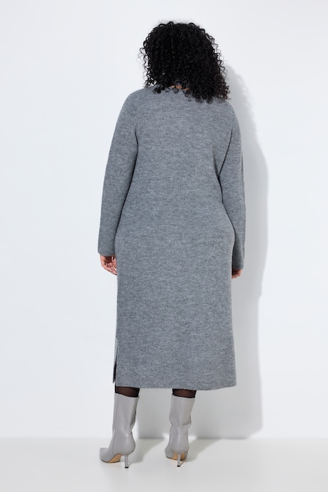Strick-Midikleid, angestrickter Schal, Langarm