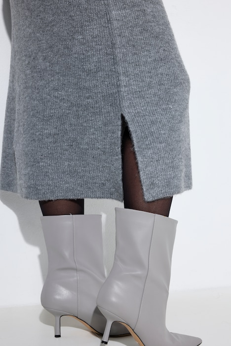 Strick-Midikleid, angestrickter Schal, Langarm