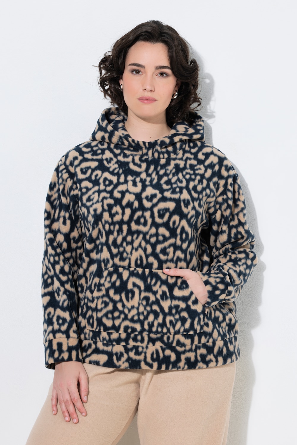 Fleece-Hoodie, Leomuster, Kapuze, Langarm