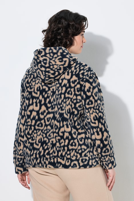 Fleece-Hoodie, Leomuster, Kapuze, Langarm