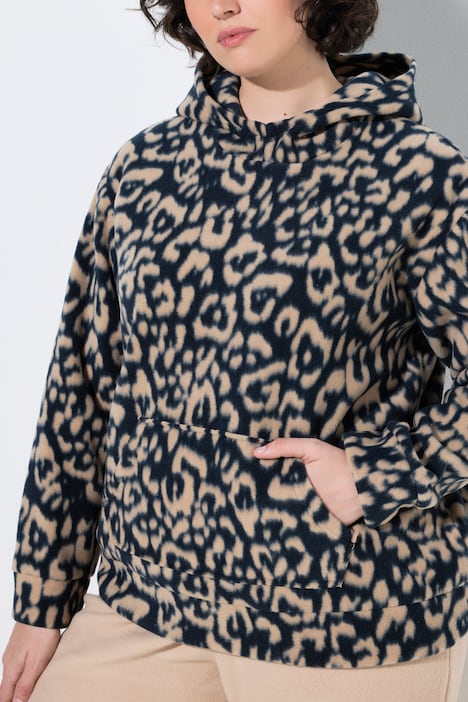 Fleece-Hoodie, Leomuster, Kapuze, Langarm