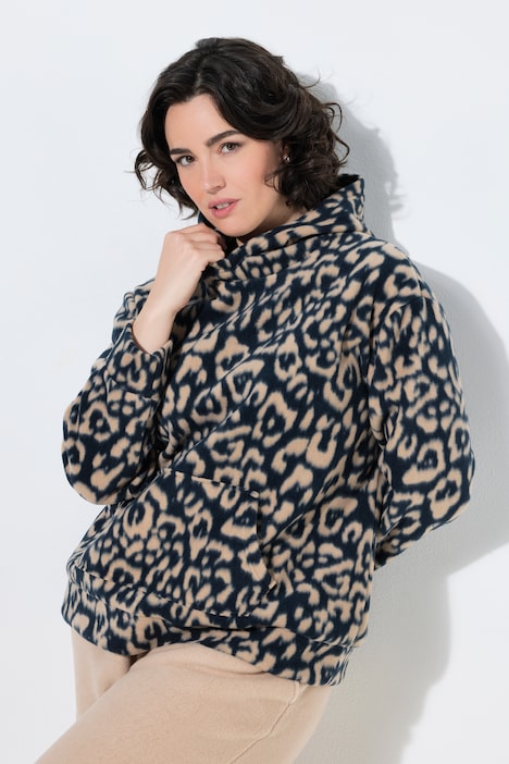 Fleece-Hoodie, Leomuster, Kapuze, Langarm