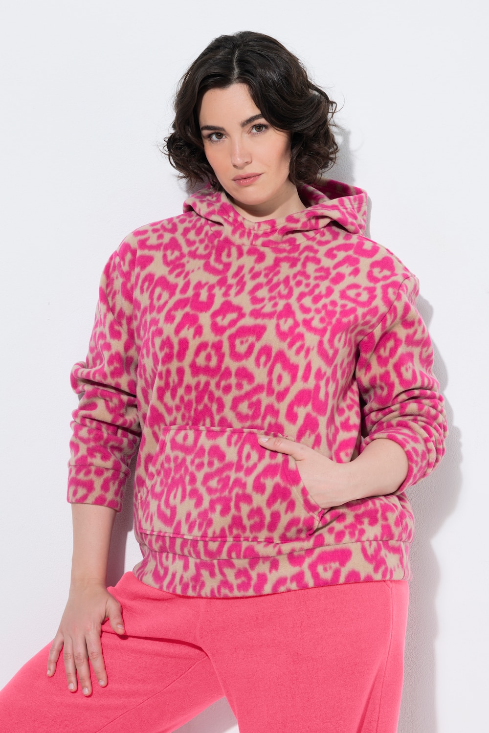 Fleece-Hoodie, Leomuster, Kapuze, Langarm