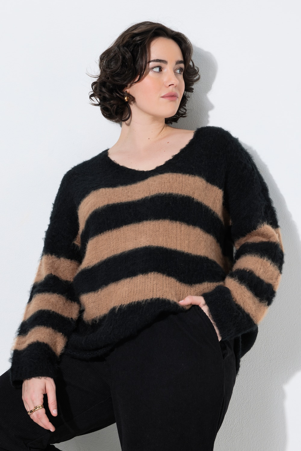 Pullover, Blockstreifen, V-Ausschnitt, Langarm