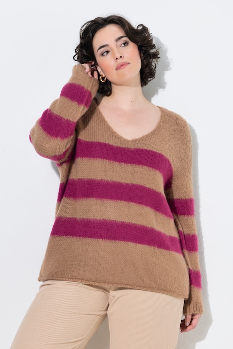 Pullover, Blockstreifen, V-Ausschnitt, Langarm