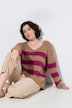 Pullover, Blockstreifen, V-Ausschnitt, Langarm
