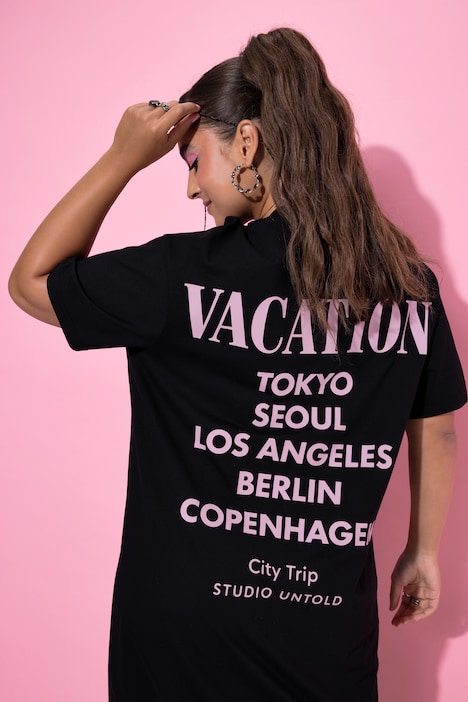 T-Shirt-Kleid, oversized, Rücken VACATION Print