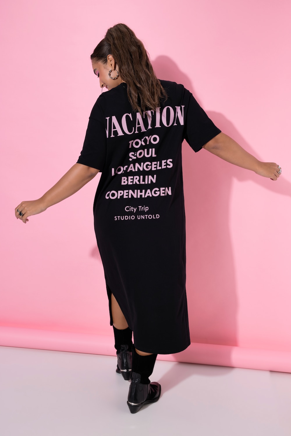 T-Shirt-Kleid, oversized, Rücken VACATION Print
