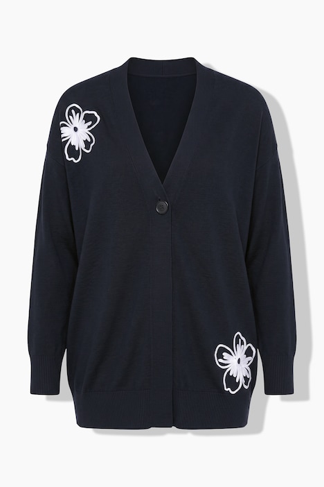 Strickjacke, Loose Fit, Blüten-Stickereien