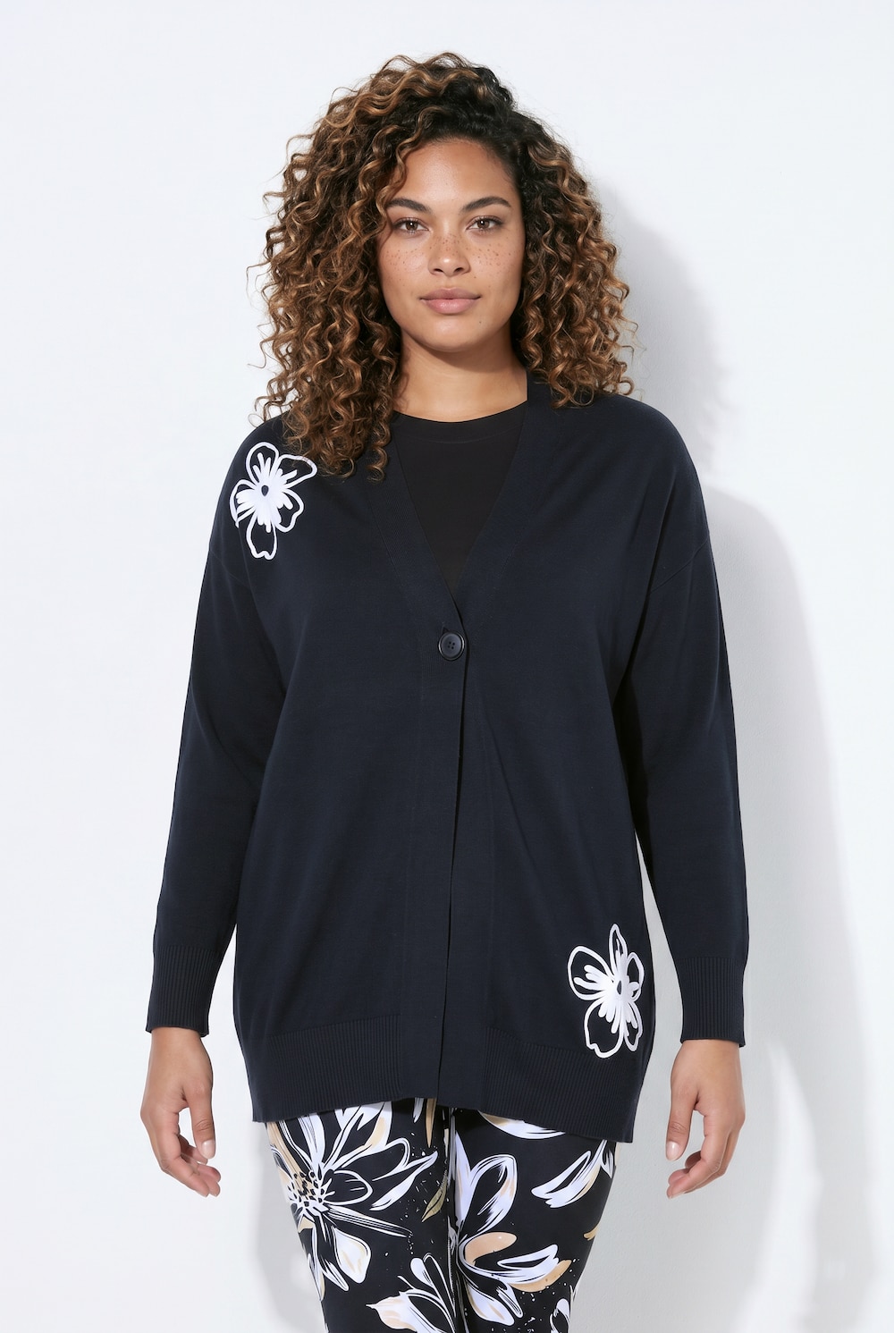 Strickjacke, Loose Fit, Blüten-Stickereien