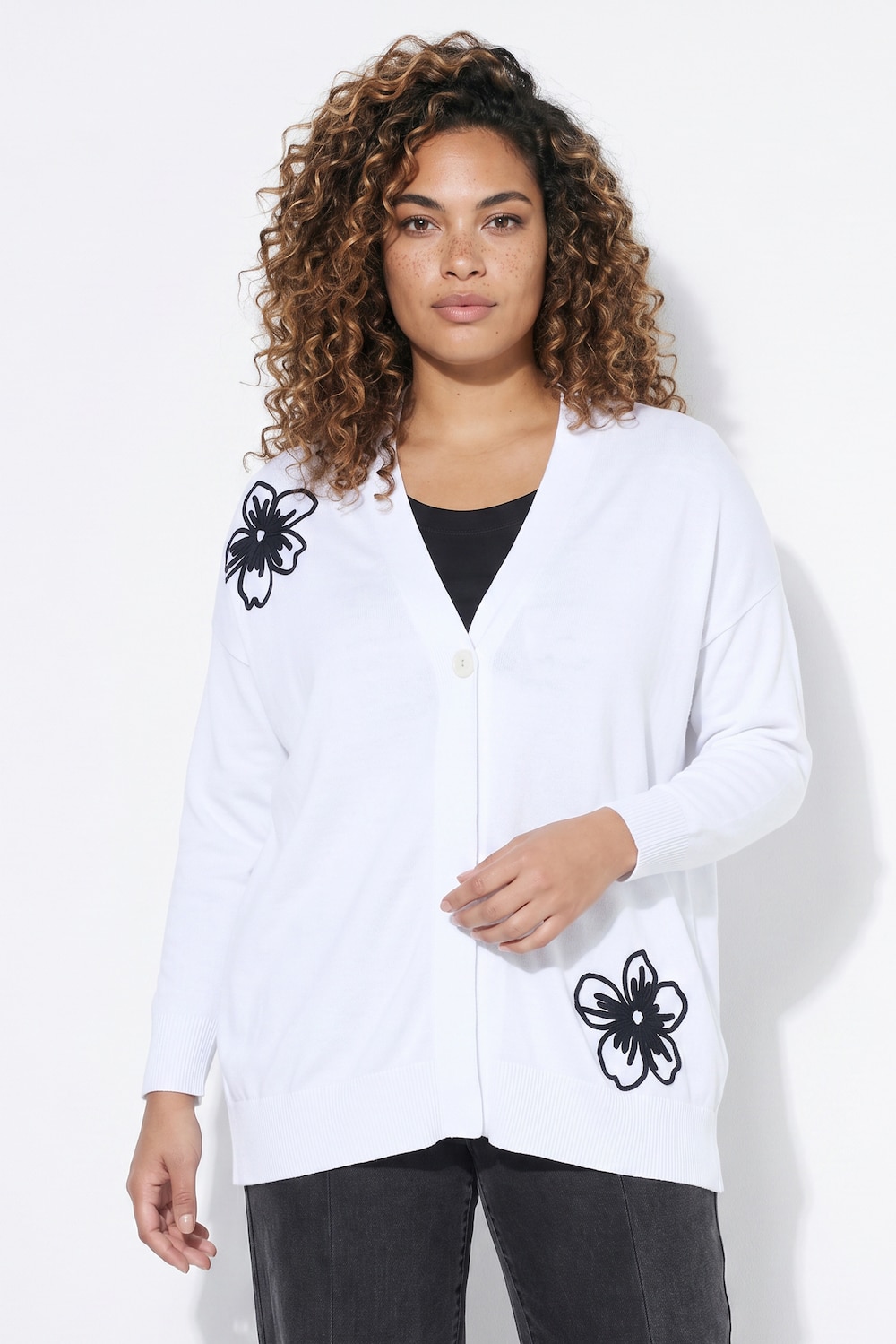 Strickjacke, Loose Fit, Blüten-Stickereien