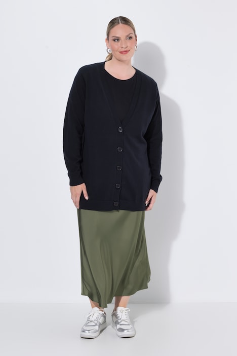 Long-Strickjacke, Regular Fit, V-Ausschnitt