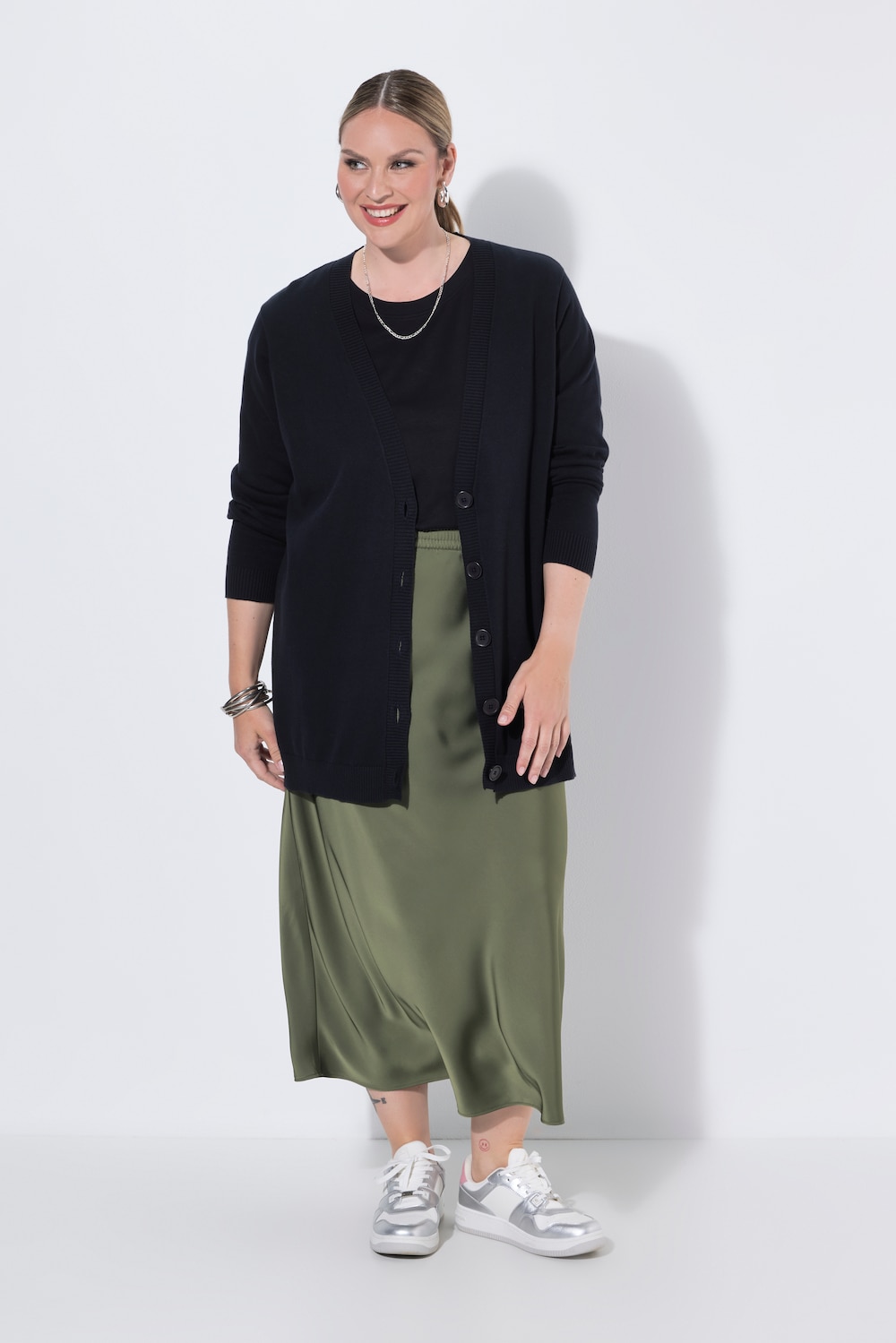 Long-Strickjacke, Regular Fit, V-Ausschnitt