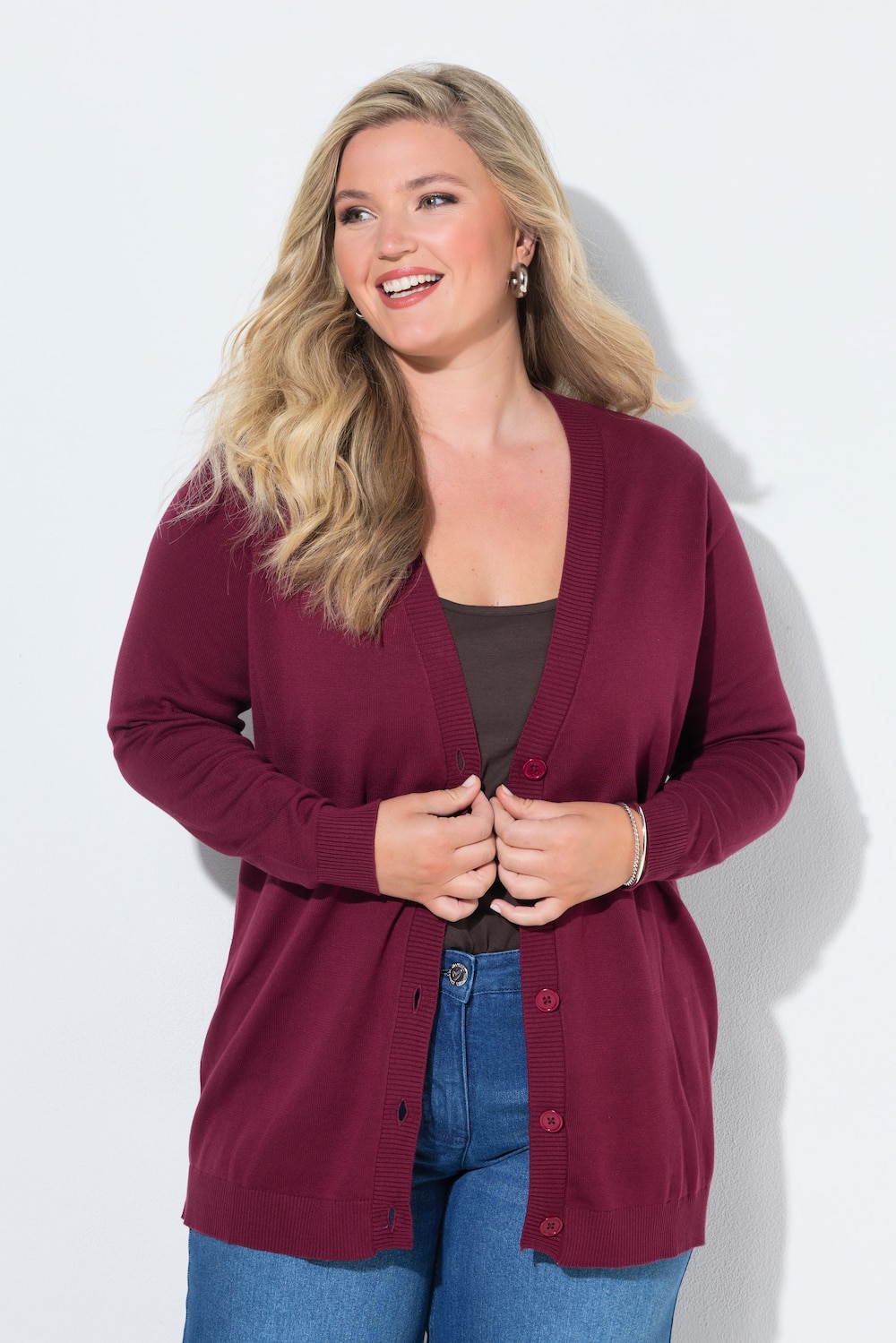 Long-Strickjacke, Regular Fit, V-Ausschnitt