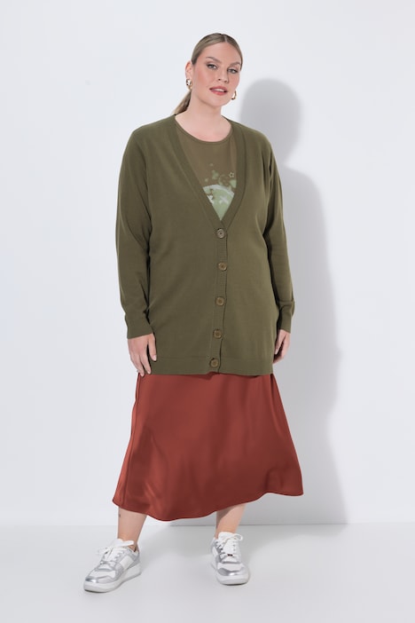 Long-Strickjacke, Regular Fit, V-Ausschnitt