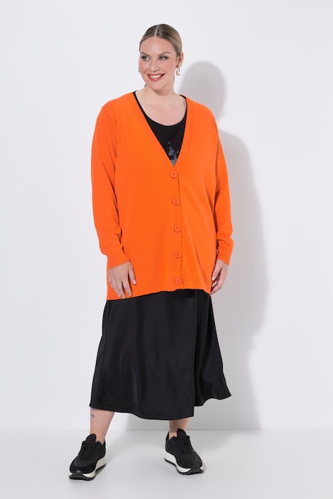 Long-Strickjacke, Regular Fit, V-Ausschnitt