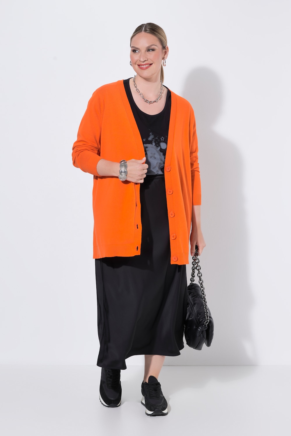 Long-Strickjacke, Regular Fit, V-Ausschnitt