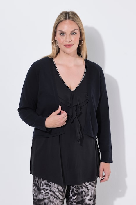 Strickjacke, Regular Fit, offene Form, 3/4-Ärmel