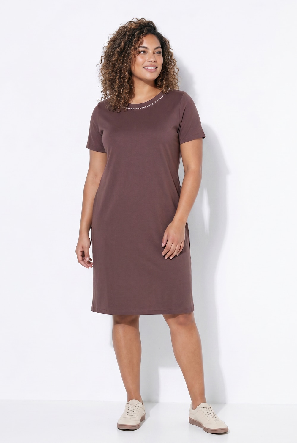 Jerseykleid, A-Linie, Zierperlen, Halbarm