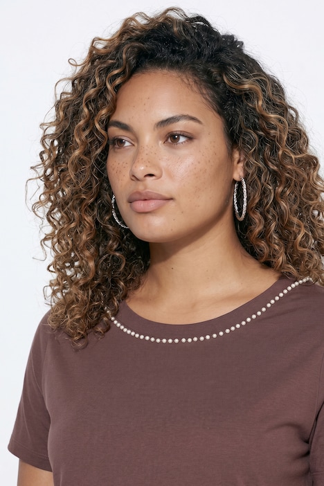 Jerseykleid, A-Linie, Zierperlen, Halbarm