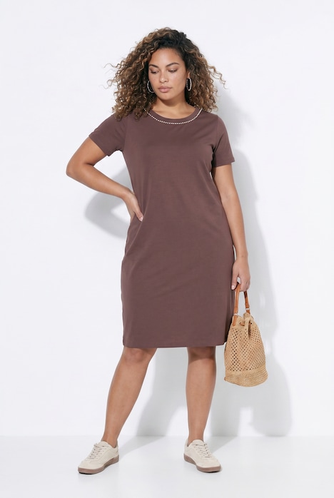 Jerseykleid, A-Linie, Zierperlen, Halbarm