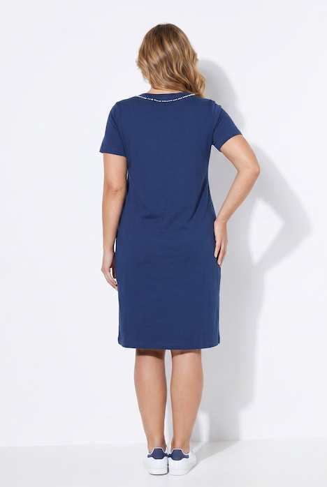 Jerseykleid, A-Linie, Zierperlen, Halbarm