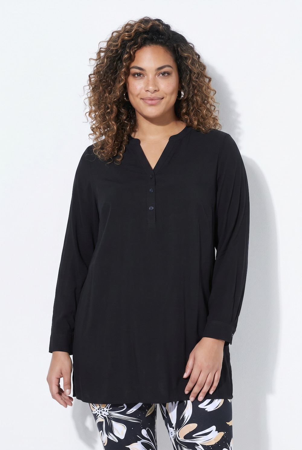 Bluse, A-Linie, Tunika-Ausschnitt, Seitenschlitze