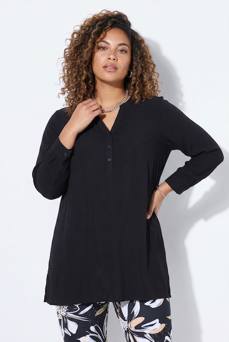 Bluse, A-Linie, Tunika-Ausschnitt, Seitenschlitze