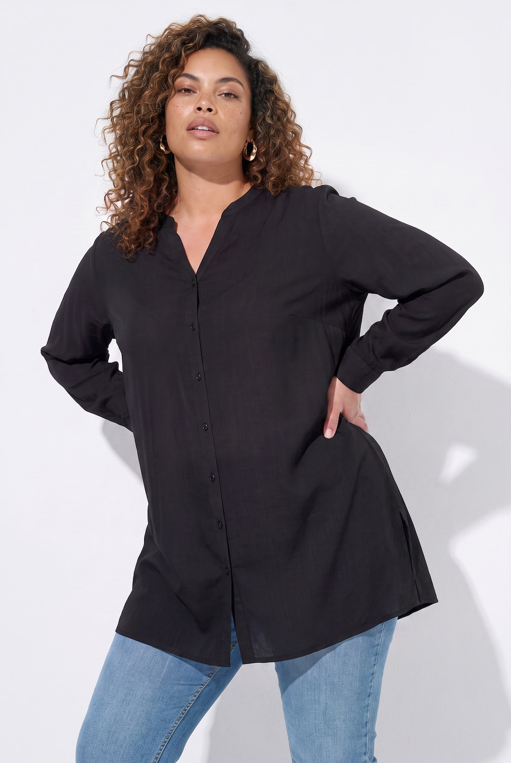 Bluse, A-Linie, Tunika-Ausschnitt, Seitenschlitze