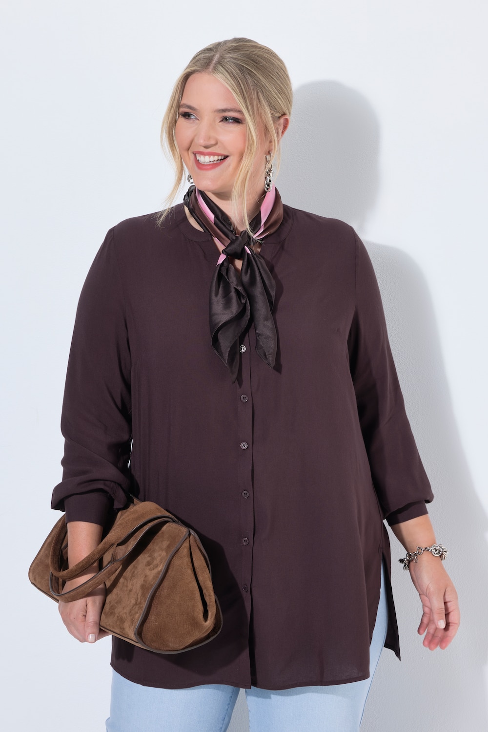Bluse, A-Linie, Tunika-Ausschnitt, Seitenschlitze