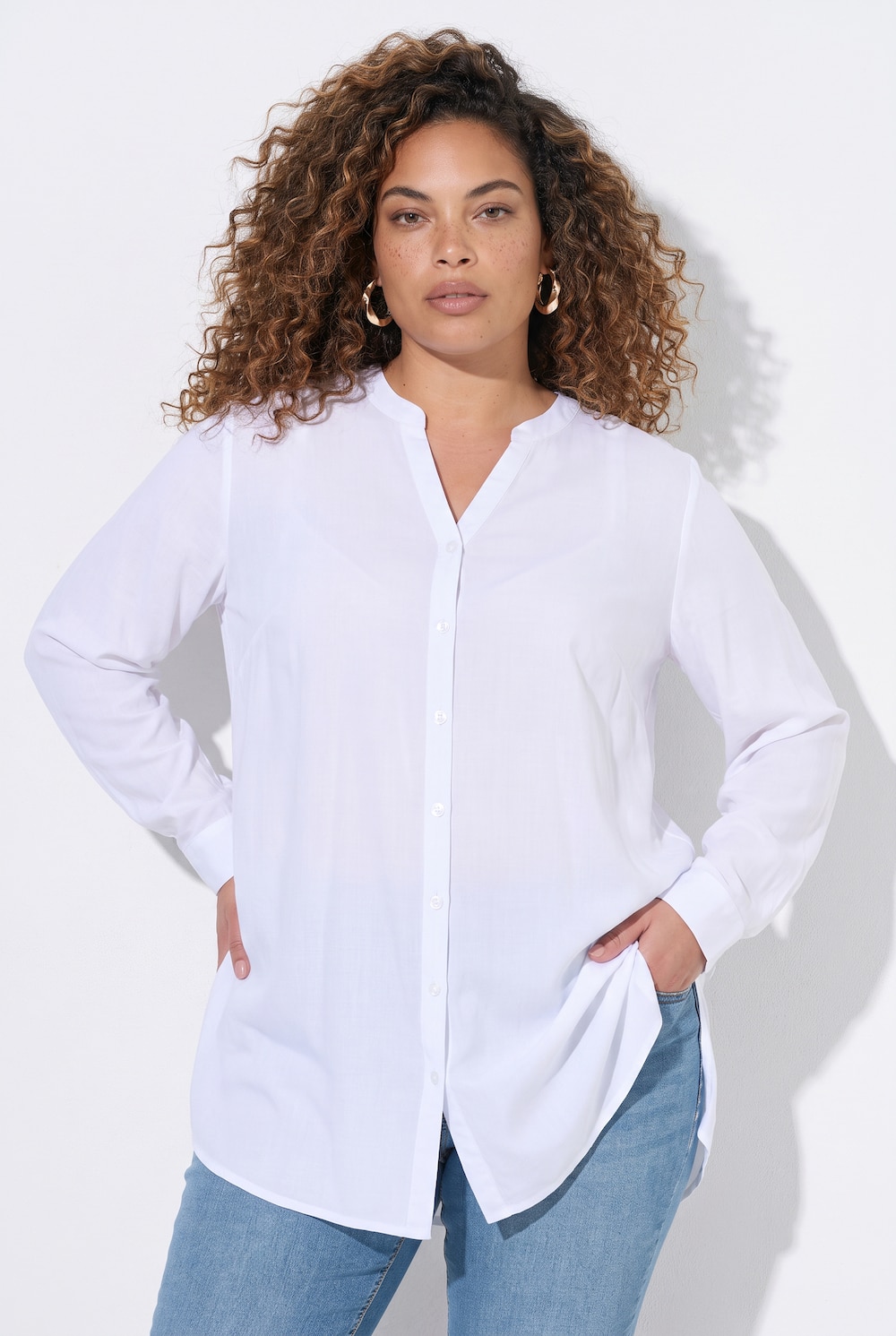 Bluse, A-Linie, Tunika-Ausschnitt, Seitenschlitze