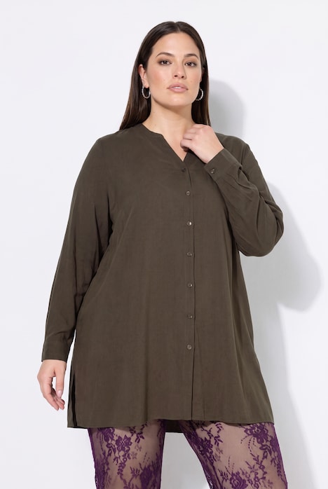 Bluse, A-Linie, Tunika-Ausschnitt, Seitenschlitze