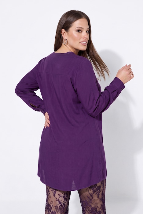 Blouse, coupe en A, col tunisien, fentes sur les côtés