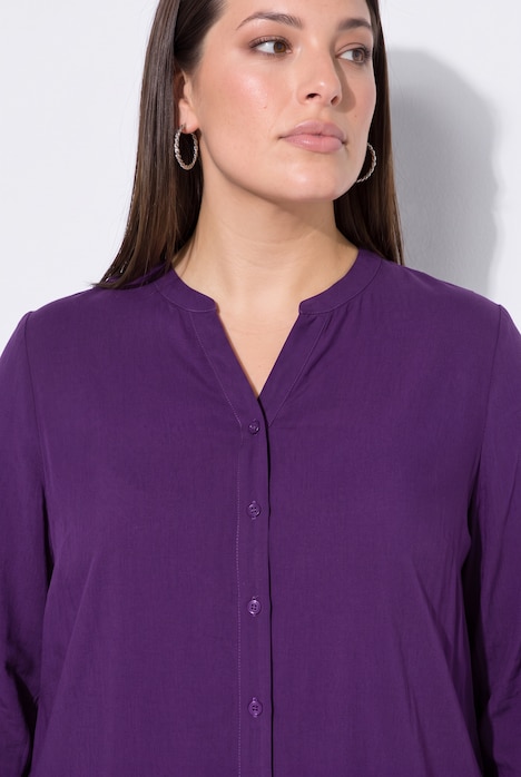 Blouse, coupe en A, col tunisien, fentes sur les côtés