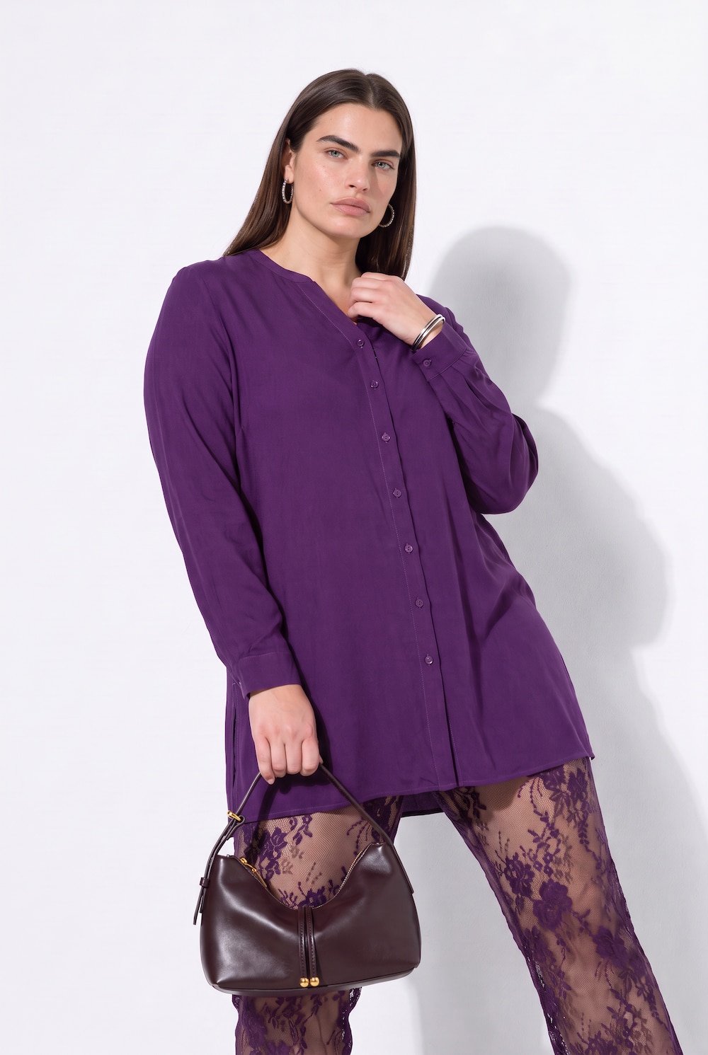 Bluse, A-Linie, Tunika-Ausschnitt, Seitenschlitze