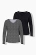 Shirt Doppelpack, Uni/Punkte, Classic, V-Ausschnitt, Langarm