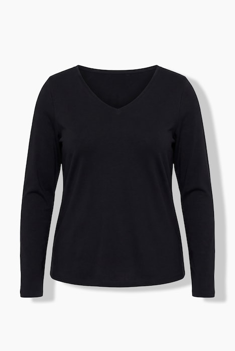 Shirt Doppelpack, Uni/Punkte, Classic, V-Ausschnitt, Langarm