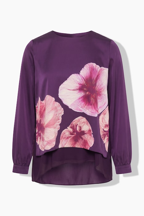 Chiffon-Bluse, doppellagig, A-Linie, Rundhals, Langarm