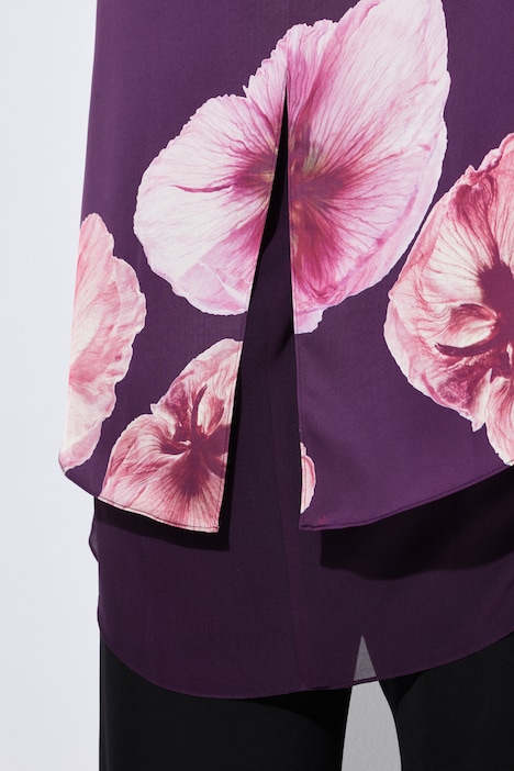 Chiffon-Bluse, doppellagig, A-Linie, Rundhals, Langarm