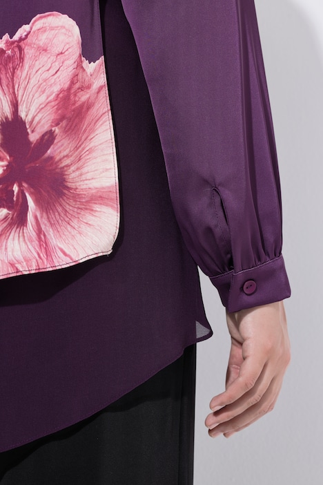 Chiffon-Bluse, doppellagig, A-Linie, Rundhals, Langarm