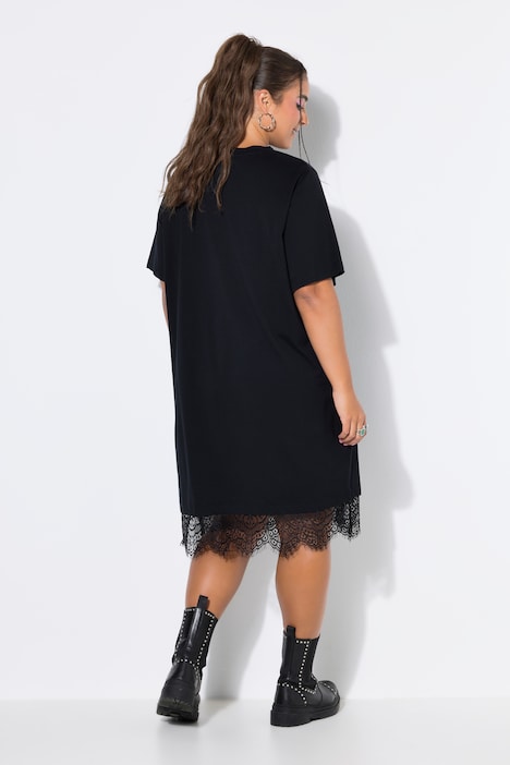Shirt-Kleid, asymmetrischer Spitzensaum