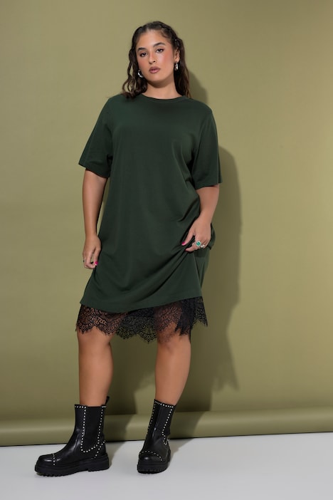 Shirt-Kleid, asymmetrischer Spitzensaum